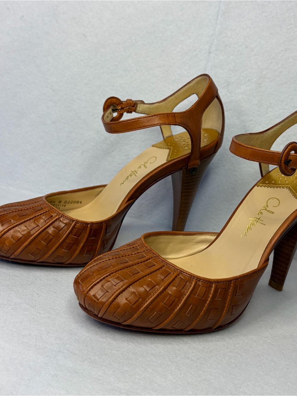 Cole Haan Nike Air Cognac Woven Ankle Strap Heels 6.5M